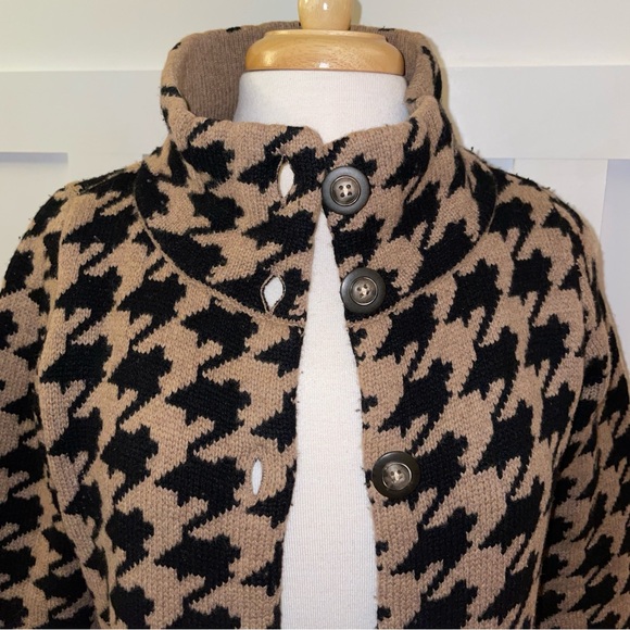 Madewell // Wallace Houndstooth Merino Wool Sweater Coat black tan/camel - Picture 9 of 16